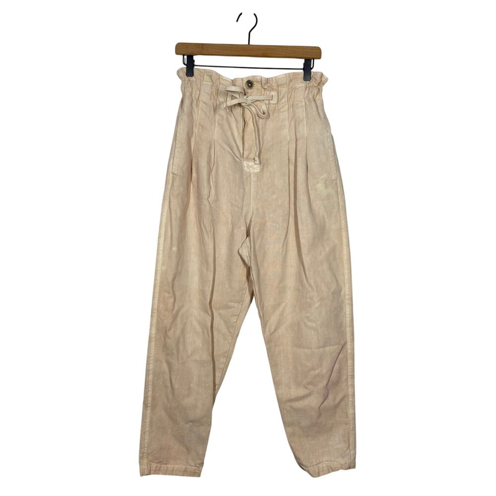 Free People Margate Pleated‎ Trouser Pants Size Small Beige High Rise Paperbag